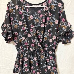 Wild Fable Black Floral Wrap Blouse